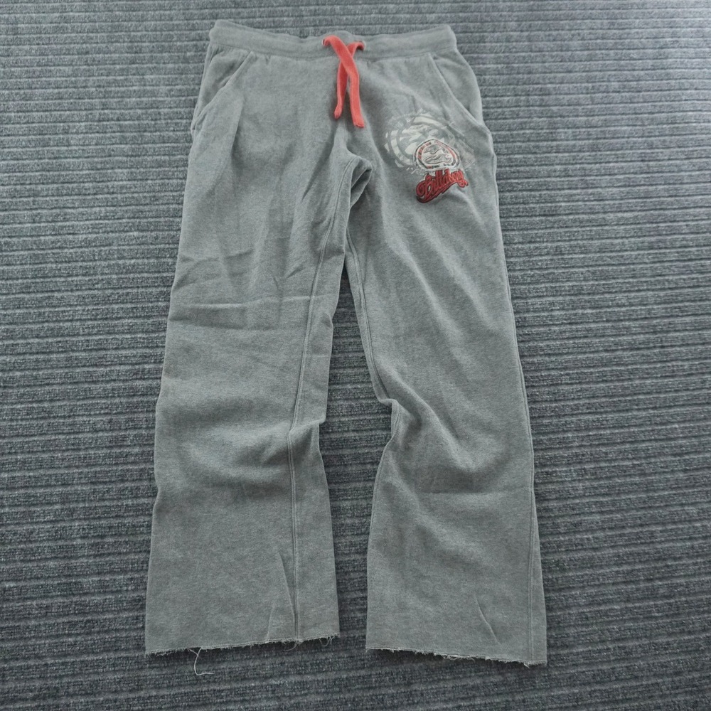 Vintage Y2K Billabong Sweatpants Womens Small Gray Raw Hem Wide Leg Graphic
